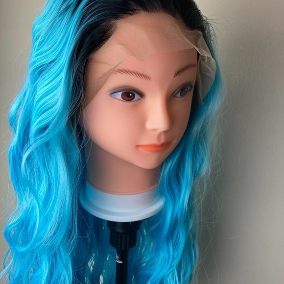 Long Ombre Blue Wig Lace front Wig - Picture 7 of 10